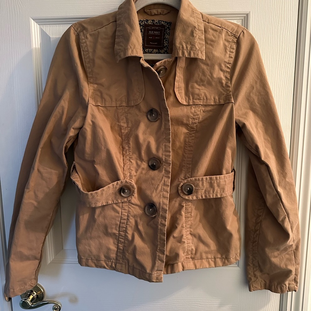 Old Navy Tan Utility Jacket with Casual Style and Fitted Fit